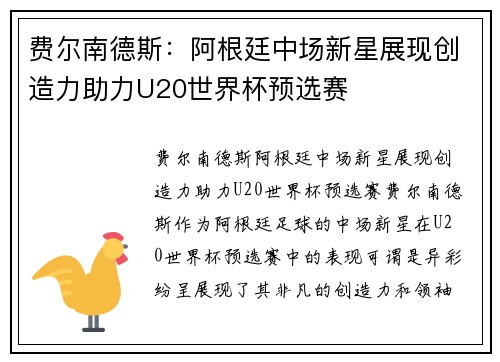费尔南德斯:阿根廷中场新星展现创造力助力U20世界杯预选赛 费尔南德斯:阿根廷中场新星展现创造力助力U20世界杯预选赛