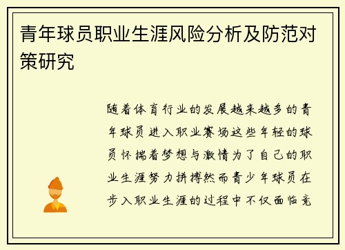 青年球员职业生涯风险分析及防范对策研究